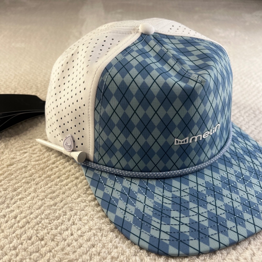 Melin Coronado Hydro Links Collection Hat Blue Argyle White Snapback Golf CL